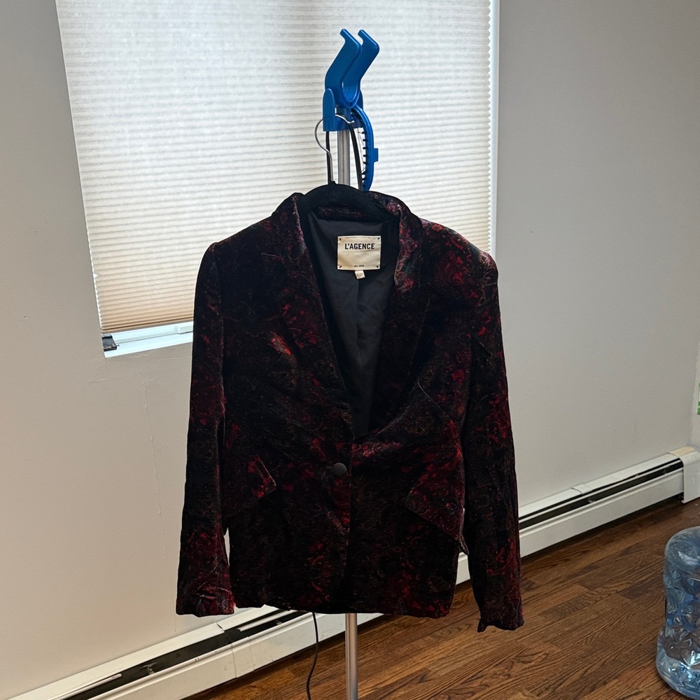 L'AGENCE Velvet Jacket in Red and Black
